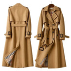 Women's Belted Trench Coat with Double-Breasted Notched Lapel in Cotton Twill - Front Back Pair