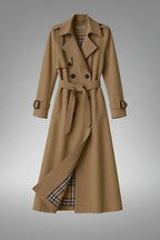 Beige Women's Belted Trench Coat with Double-Breasted Notched Lapel in Cotton Twill