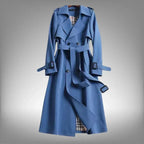 Blue Women's Belted Trench Coat with Double-Breasted Notched Lapel in Cotton Twill