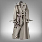 Grey Women's Belted Trench Coat with Double-Breasted Notched Lapel in Cotton Twill