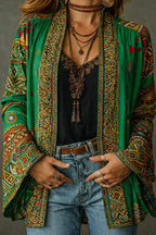 Women's Velvet-Touch Bohemian Cardigan - Chest Detail