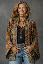 Women's Velvet-Touch Bohemian Cardigan - Front Closeup