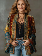 Multi Color Women's Velvet-Touch Bohemian Cardigan - Front Full