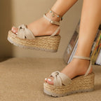 Camille | Chic Bow Ankle Strap Wedge Sandals
