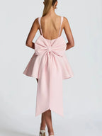 Pink Women's Bow Back Cocktail Mini Dress with Oversized Satin Bow & A-Line Skirt — Lou