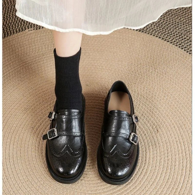 Women's Brogue Loafers with Fringed Detail & Cushioned Comfort - Front Closeup Standing