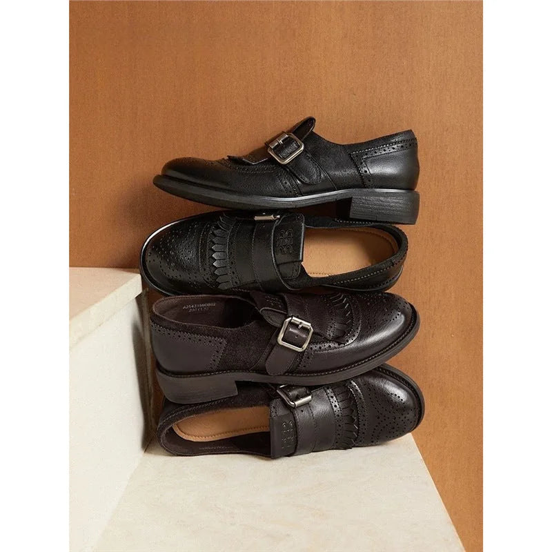 Women's Brogue Loafers with Fringed Detail & Cushioned Comfort - Flat Lay Pairs