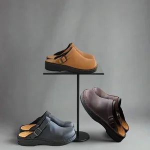 Multicolor Men's Classic Leather Clogs — Connor Buckle-Strap Slip-On Cushioned - Group Display