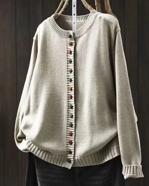 Cream Women's Button-Front Knit Cardigan — Ophelia Everyday Crew Neck Oversized - Front Display