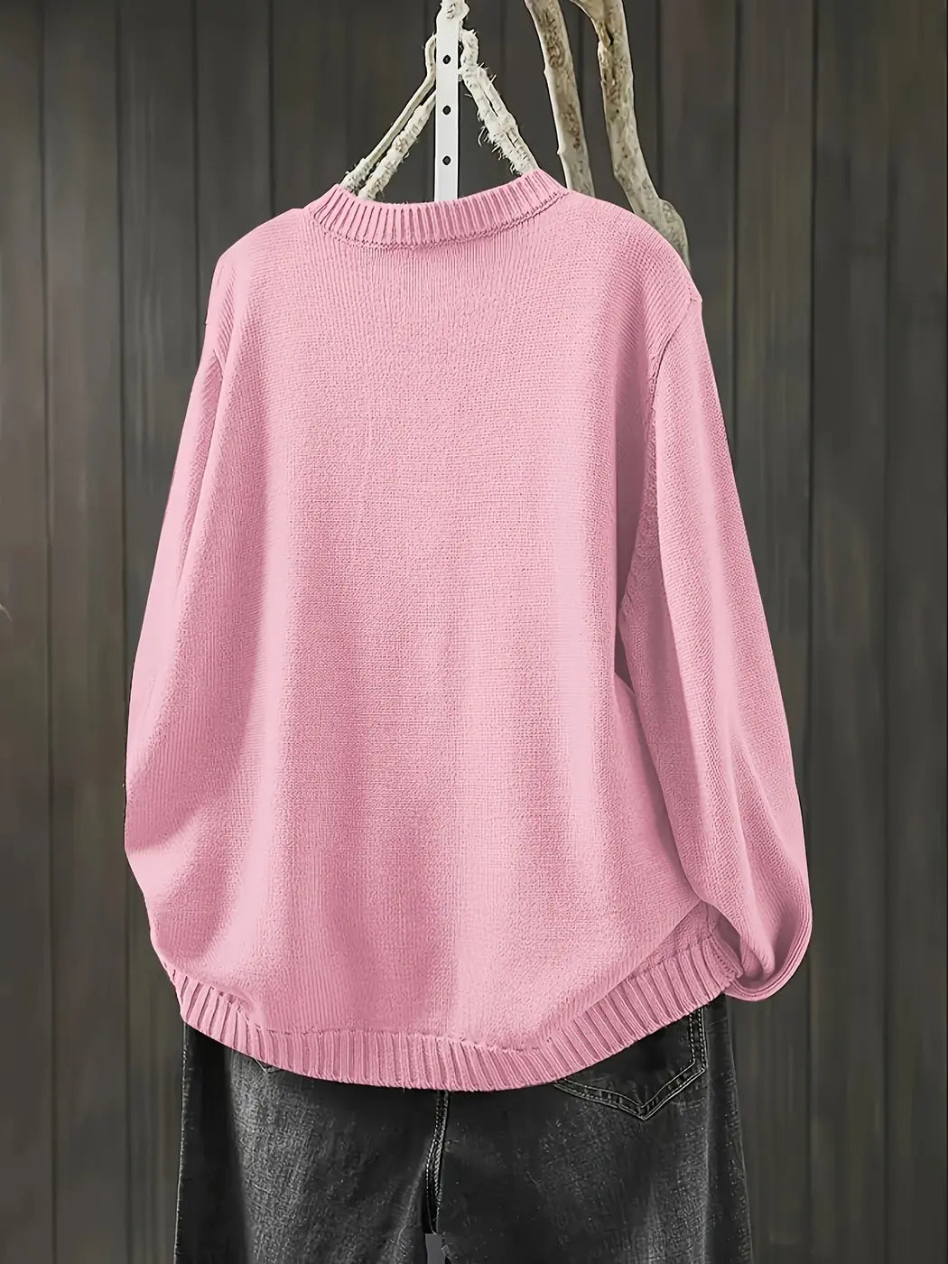 Light Pink Women's Button-Front Knit Cardigan — Ophelia Everyday Crew Neck Oversized - Back Full