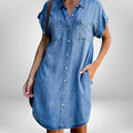 Ella | Casual Button-Front Short Sleeve Denim Dress