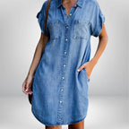 Ella | Casual Button-Front Short Sleeve Denim Dress