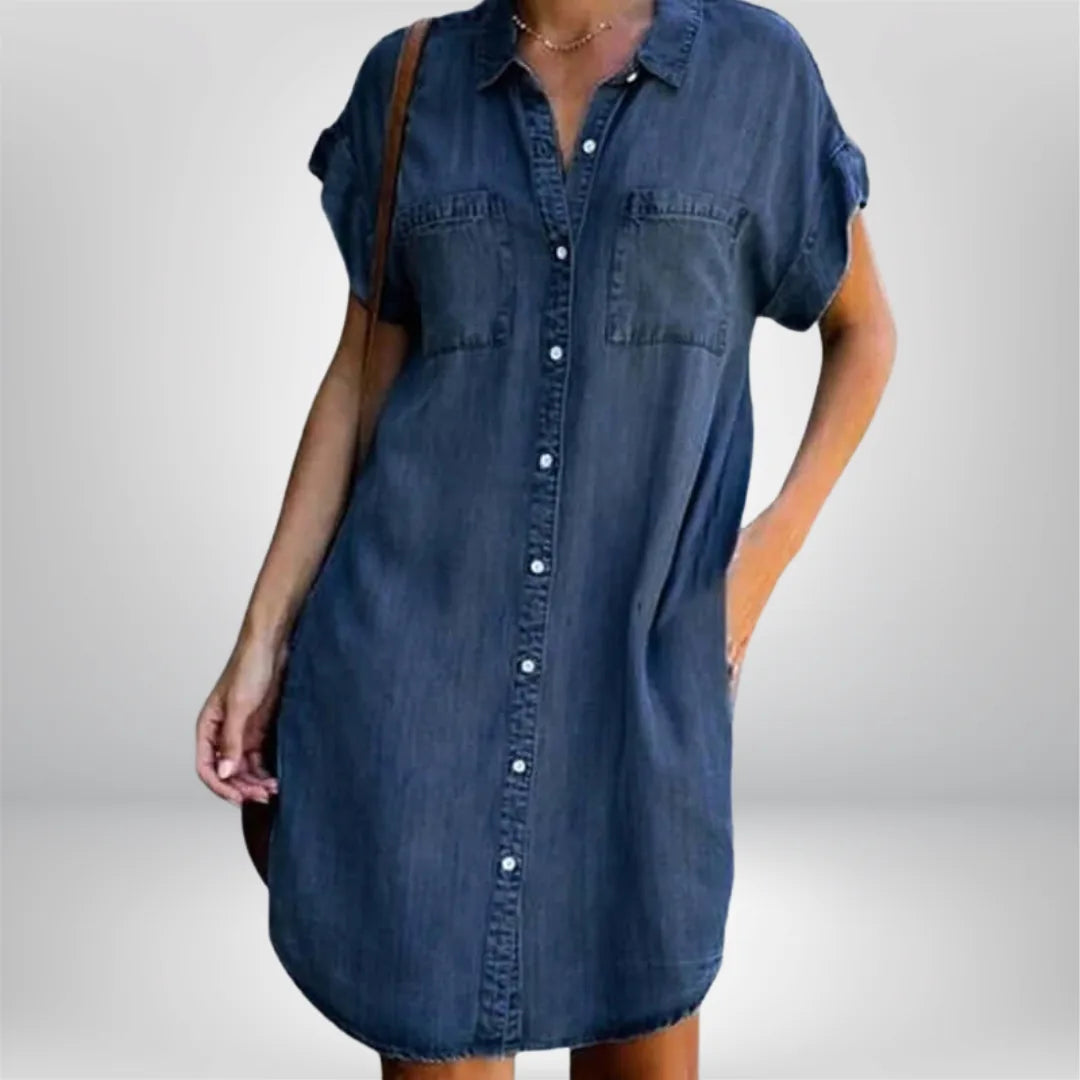 Ella | Casual Button-Front Short Sleeve Denim Dress