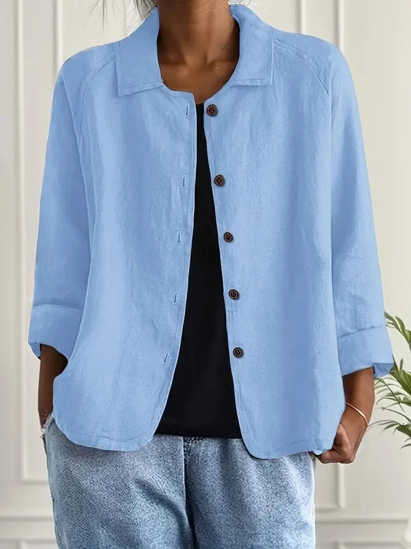 Women's Casual Button Front Jacket with Relaxed Fit & Long Sleeves — Nala