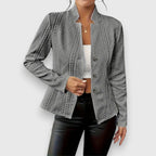 Beige Women's Cable Knit Mock Neck Sweater Top with Button-Front Closure & Relaxed Fit — Maddison - Back Full Cream