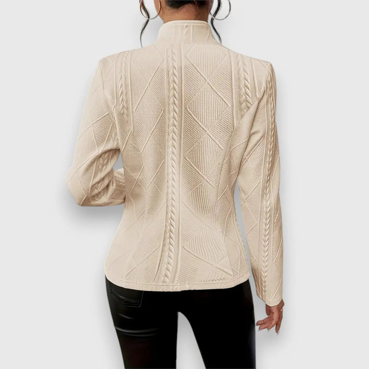 Pink Women's Cable Knit Mock Neck Sweater Top with Button-Front Closure & Relaxed Fit — Maddison - Front Chain Bag