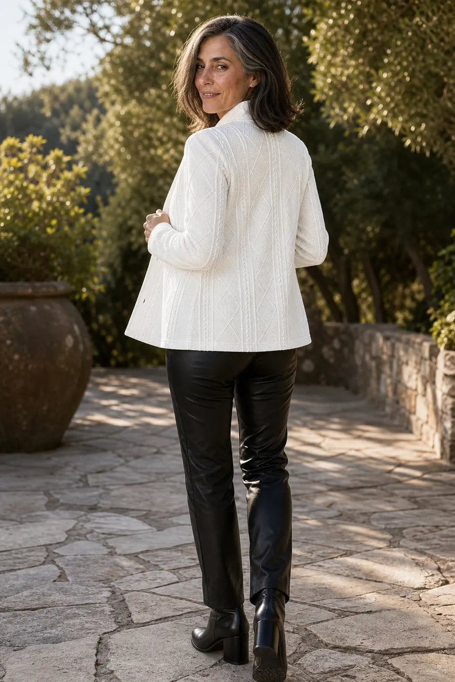Women's Open Front Blazer with Cable Knit Texture & Stand Collar - Back Full