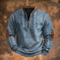 Men's Quarter Zip Sweater with Cable Knit Texture & Elbow Patches — Sebastian