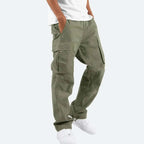 Men's Cargo Pants with Drawstring Hem & Relaxed Straight Fit - Green Back View