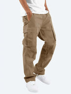Brown Men's Cargo Pants with Drawstring Hem & Relaxed Straight Fit