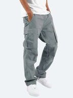 Grey Men's Cargo Pants with Drawstring Hem & Relaxed Straight Fit