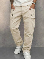 Beige Men's Cargo Pants with Zip Pockets & Relaxed Comfort Fit — Milo