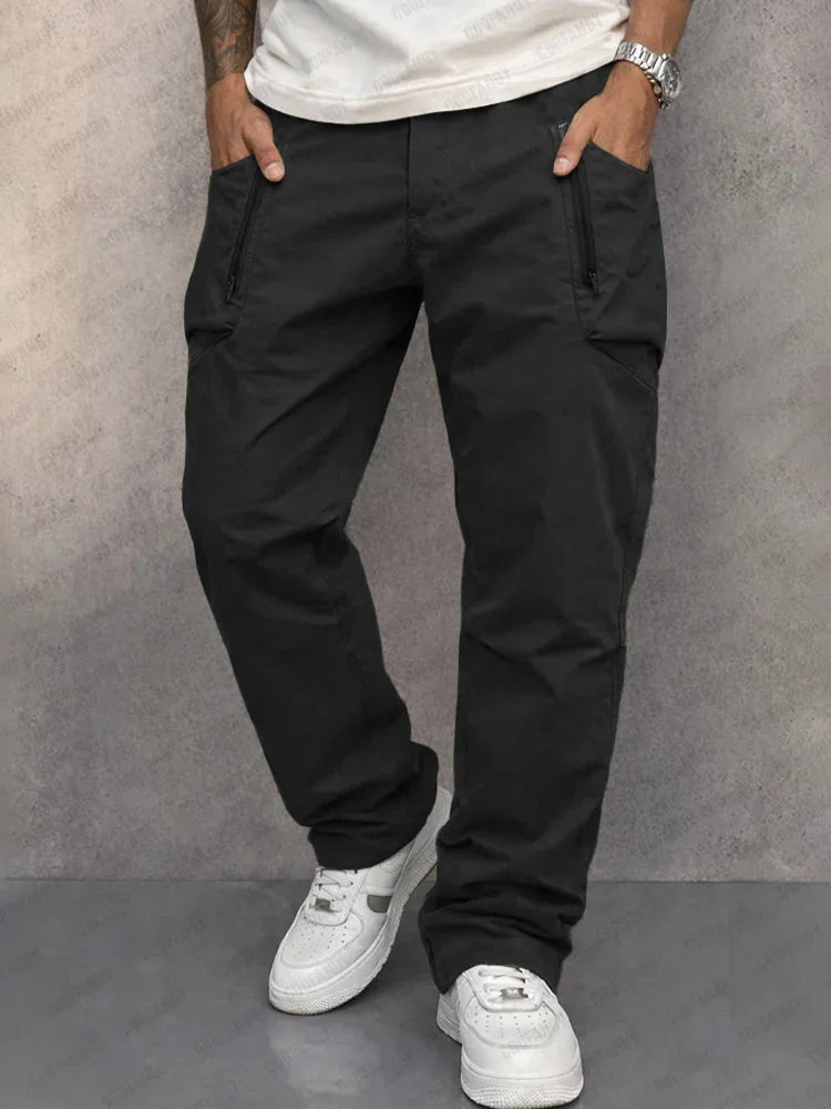 Black Men's Cargo Pants with Zip Pockets & Relaxed Comfort Fit — Milo