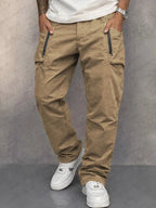 Khaki Men's Cargo Pants with Zip Pockets & Relaxed Comfort Fit — Milo - Front Pose