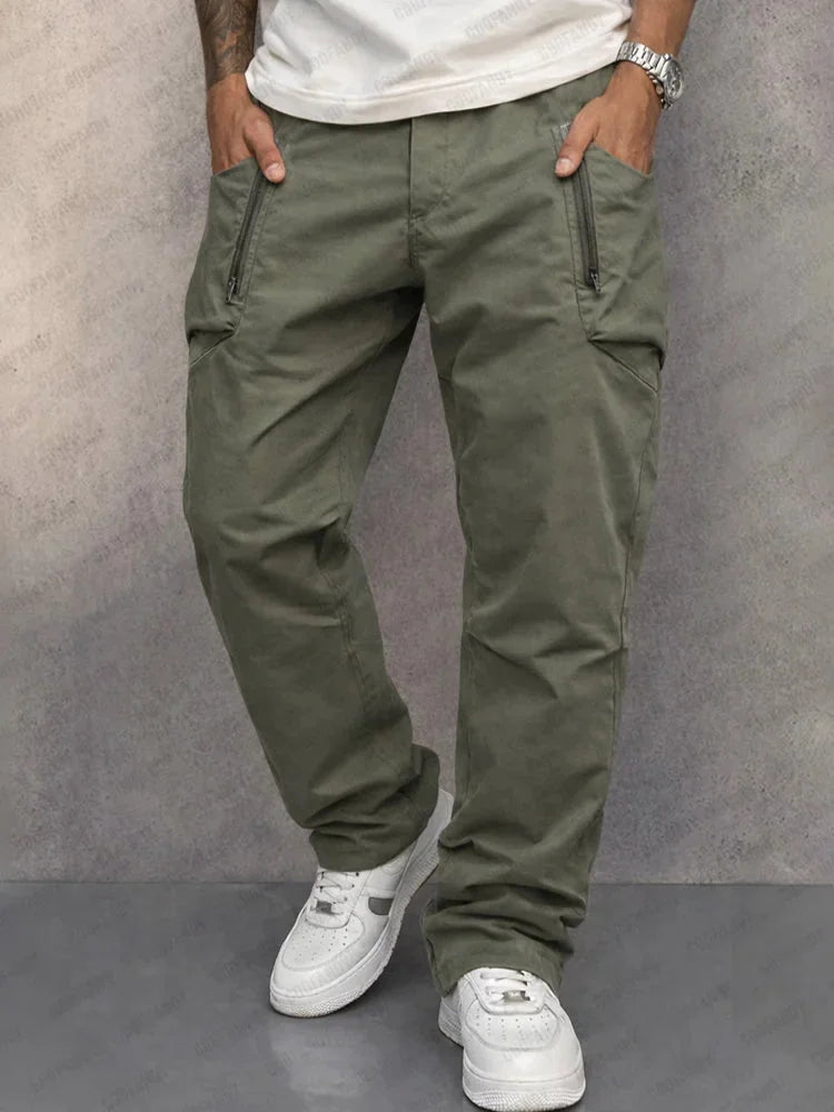 Olive Green Men's Cargo Pants with Zip Pockets & Relaxed Comfort Fit — Milo