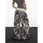 Women's Camo Cargo Pants with Rhinestone Detail & Drawstring Waist - Green Back Full