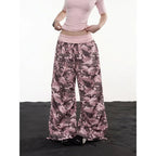 Women's Camo Cargo Pants with Rhinestone Detail & Drawstring Waist - Front Detail