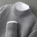 Dark Grey Women's Cashmere Sweater with Ribbed Crew Neck & Relaxed Long Sleeves