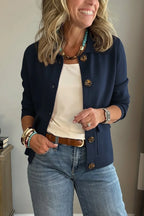 Navy Women's Casual Blazer with Relaxed Fit & Patch Pockets — Lucy