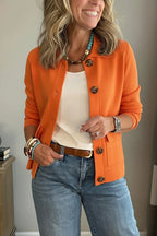 Orange Women's Casual Blazer with Relaxed Fit & Patch Pockets — Lucy