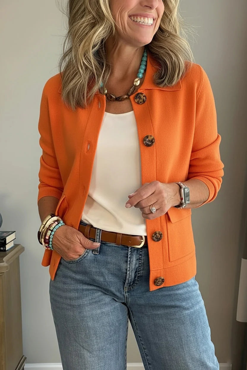 Orange Women's Casual Blazer with Relaxed Fit & Patch Pockets — Lucy