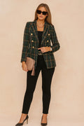 Women's Checked Blazer Jacket — Yvonne Double-Breasted Tweed Professional