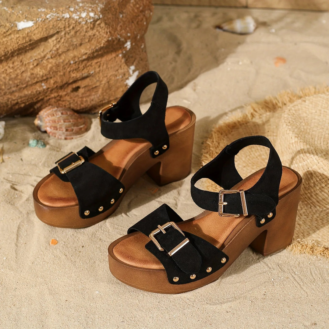 Penelope | Stylish Chunky Heel Wedge Sandals with Buckles