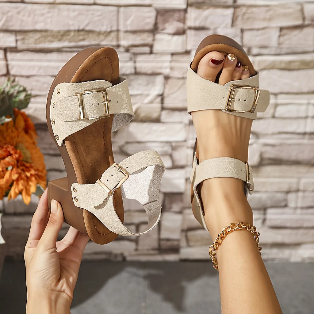 Emma | Chunky Platform Wedge Sandals with Double Buckle
