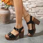 Emma | Chunky Platform Wedge Sandals with Double Buckle