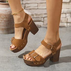 Emma | Chunky Platform Wedge Sandals with Double Buckle