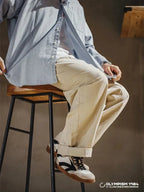 Beige Men's Classic Retro Sneakers with Suede Overlays & Gum Sole — Oscar - Seated Lifestyle