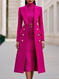 Women's Double-Breasted Coat Dress Set with Belted Knit Midi Dress — Lila