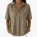 Women's Collared Button Blouse with Relaxed Short Sleeves — Mila