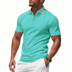 Blue Men's Breathable Polo Shirt with Tipped Collar & Button Placket — Tobias - Bright Front