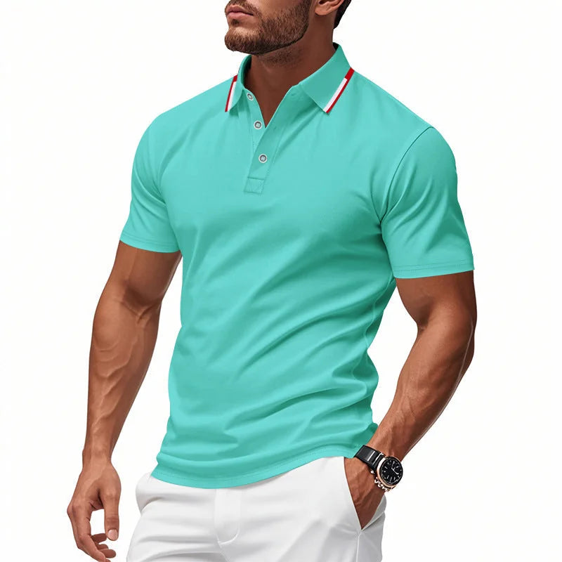 Blue Men's Breathable Polo Shirt with Tipped Collar & Button Placket — Tobias - Bright Front