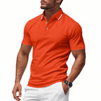 Orange Men's Breathable Polo Shirt with Tipped Collar & Button Placket — Tobias