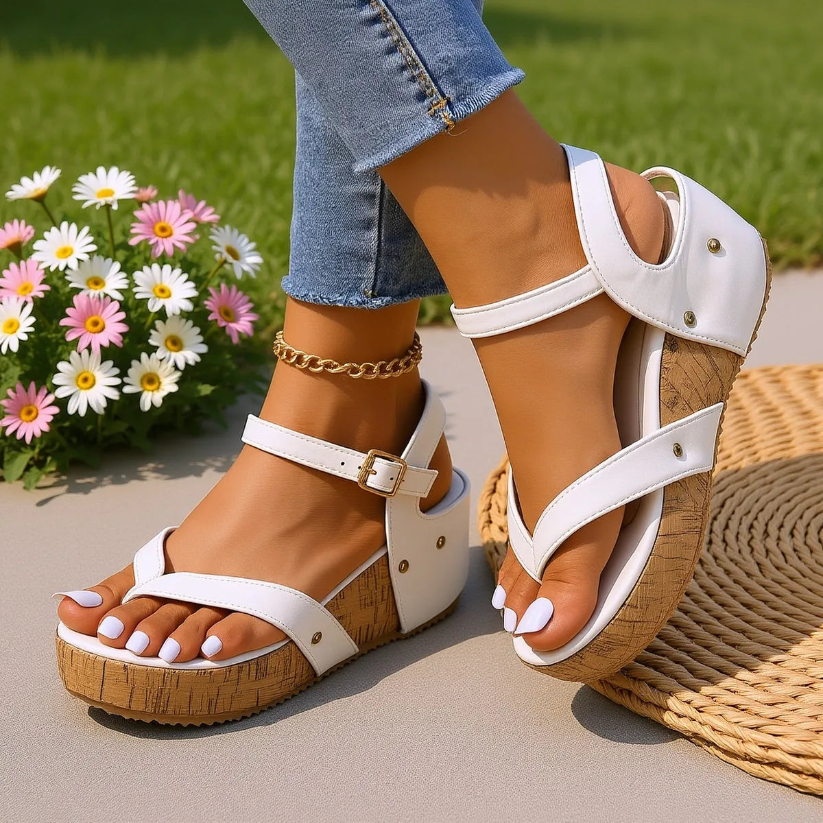 Sophia | Stylish Cork Platform Wedge Sandals