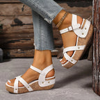 Eva | Chic Cork Wedge Sandals With Cross Straps