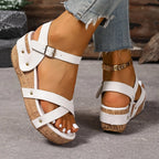 Eva | Chic Cork Wedge Sandals With Cross Straps