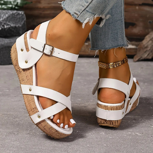 Eva | Chic Cork Wedge Sandals With Cross Straps